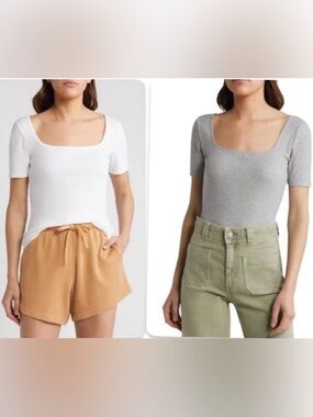NWT Lot of 2x [Treasure & Bond] Scoop Neck Ribbed Top, Grey & White Women’s L